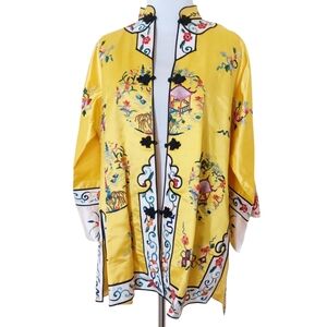 Vintage Baihua Yellow Colorful Embroidered Art Deco Traditional Silk Kimono Robe